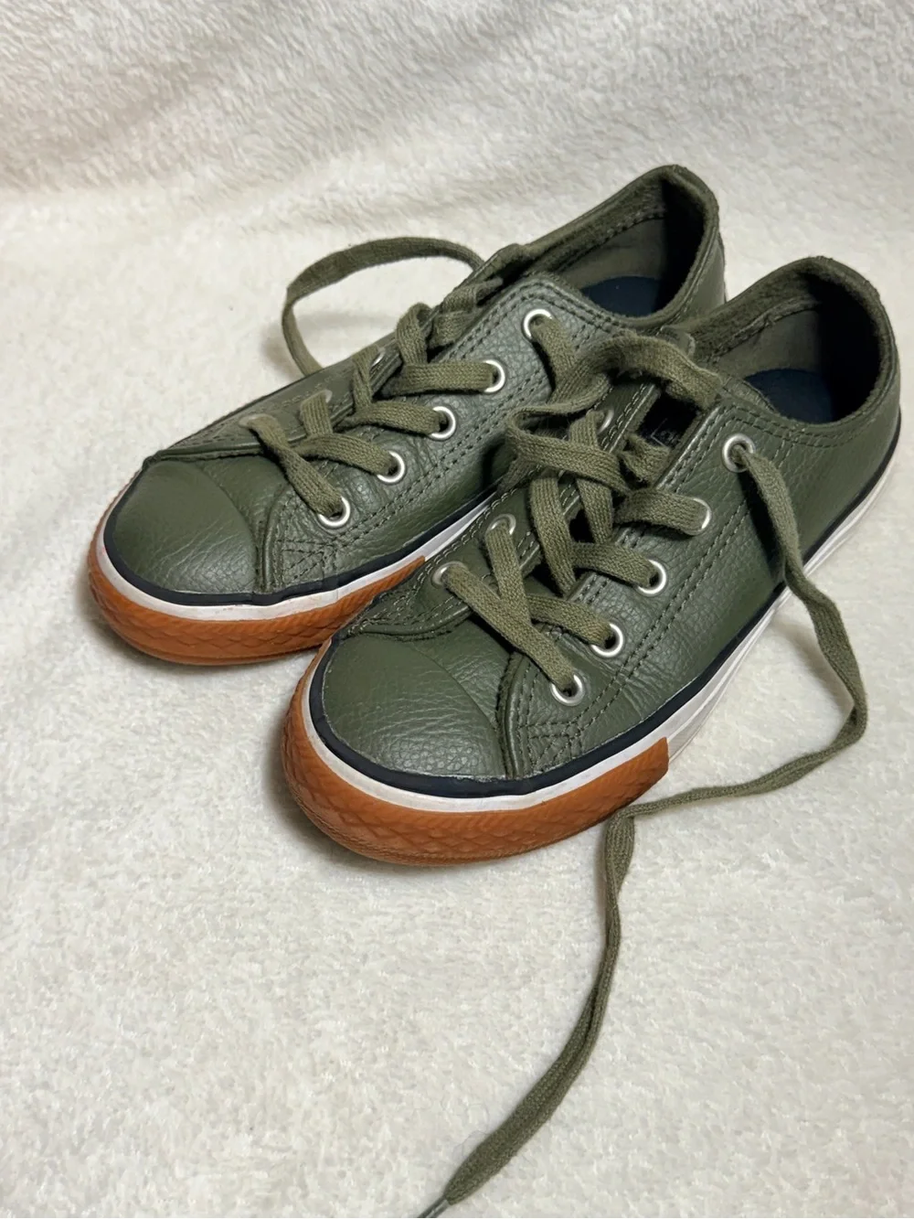 Converse Kids Low Top Sneakers in Olive with Brown Gum Sole